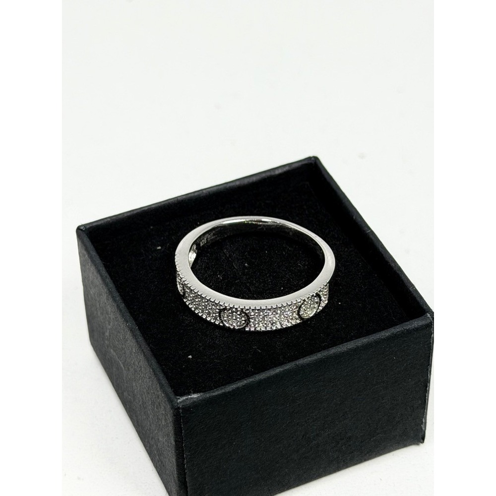 925 Sterling Silver Pave CZ Band Ring Size 8  Round Circle Motif Sparkly